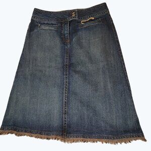 Cabi Womens Denim A-Line Midi Skirt Size 12 Indigo Frayed Hem Style # 621 New